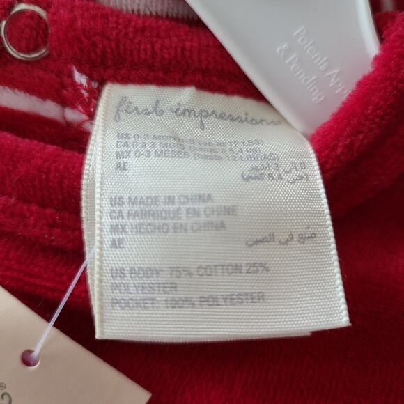 First impressions cherry red stripe bear footie pjs + hat Size 0-3 months - Picture 6 of 8